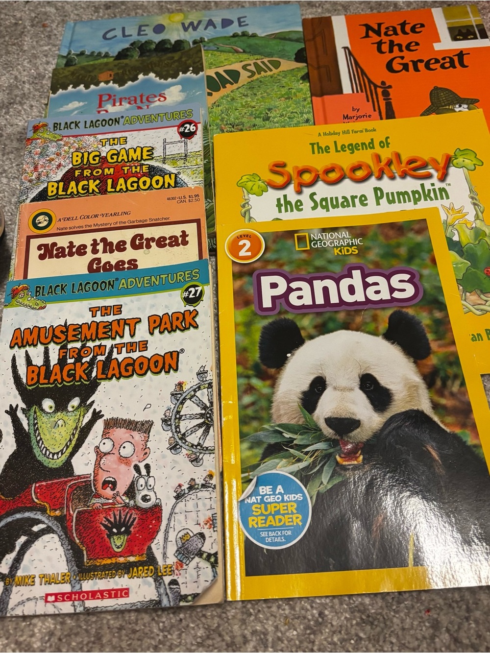 Lot of 8 elementary books . 2 new hardcover books Nate the Great, black lagoon